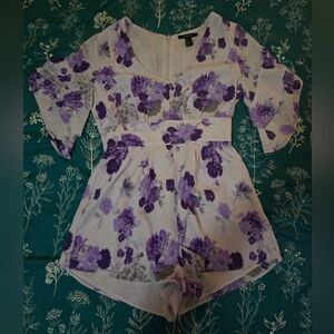 Floral Purple and White Forever 21 SZ Small Romper
